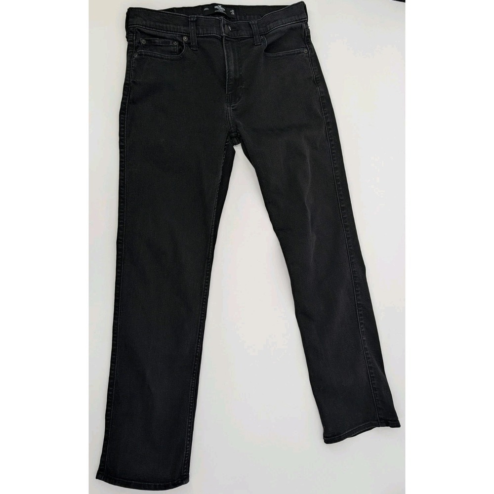 Hollister Men's Black Denim Straight Leg Jeans Stretch Size 32x32 (32x29) Preppy